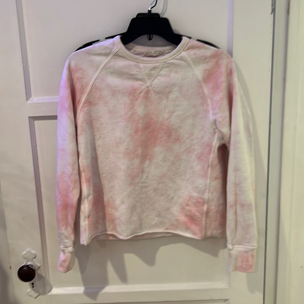 joah brown pink tie dye cropped raw hem crewneck sweatshirt